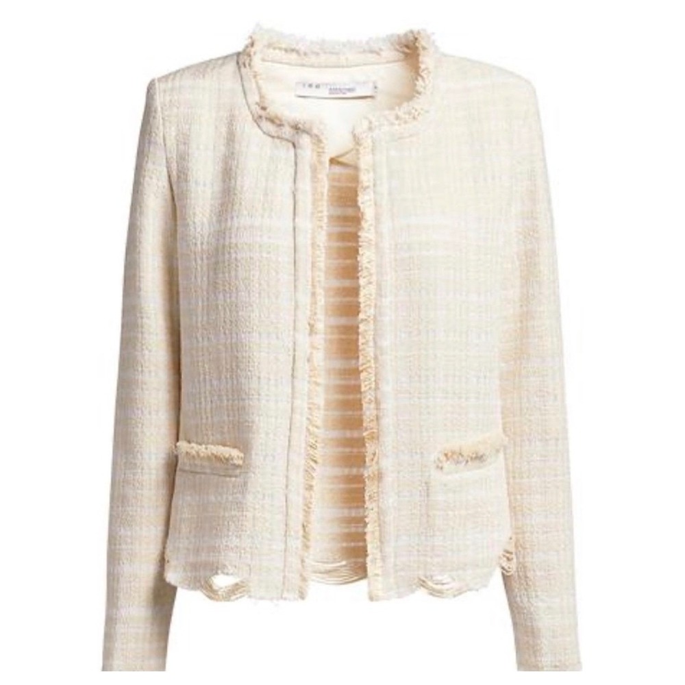 IRO Wondrous Tweed Frayed Jacket Shaggy Cream Off-White Size‎ 38 US 6 Medium